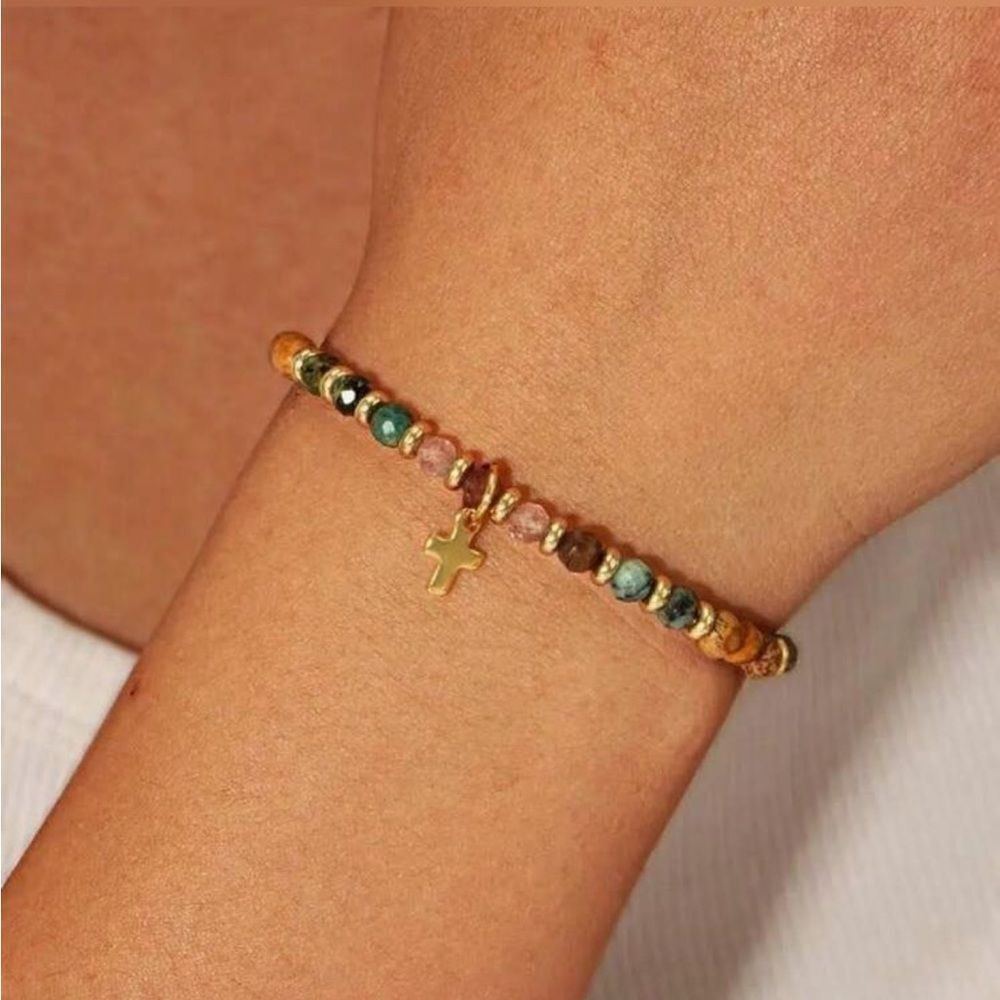 Beaded Bracelet with Cross Charm #1784